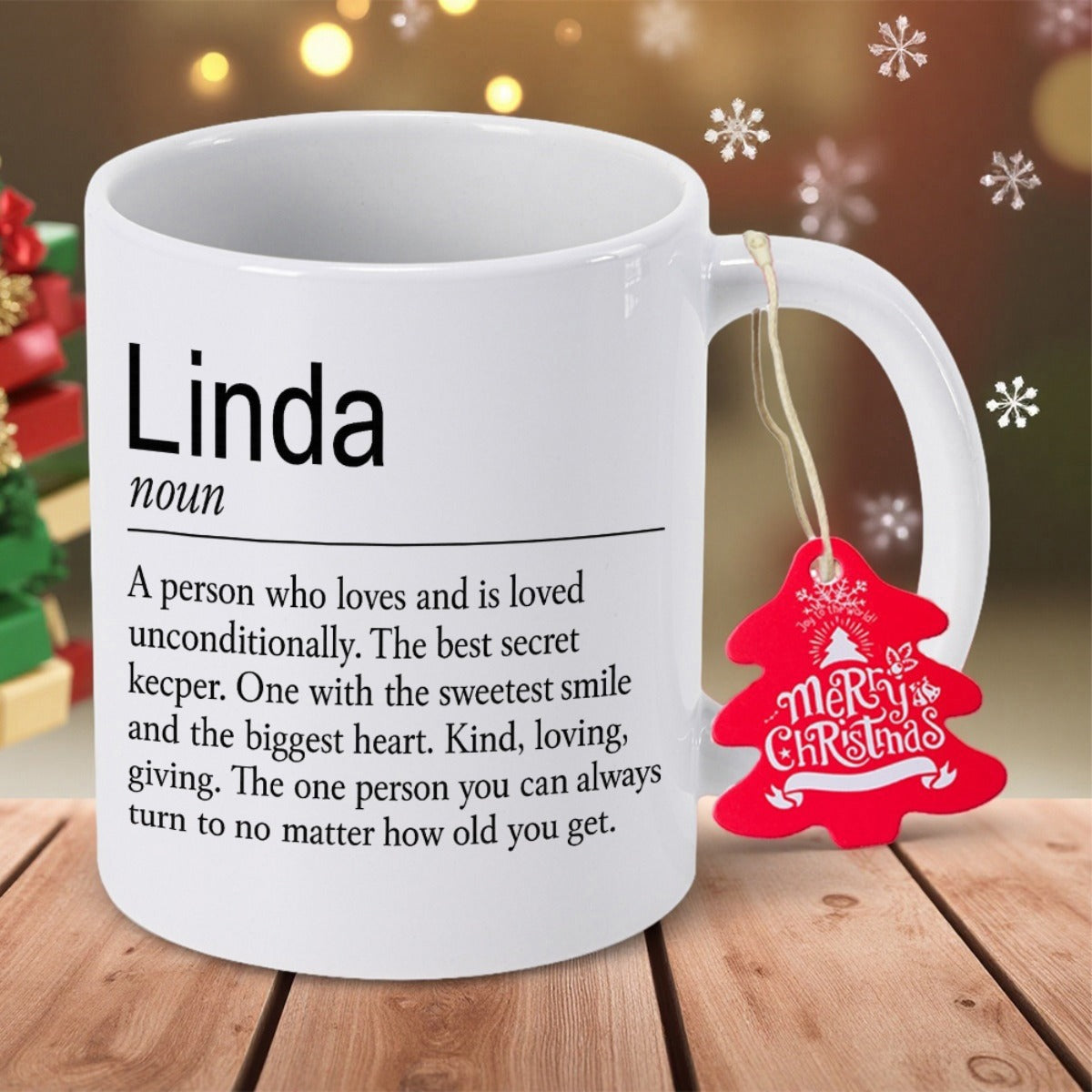 Tailorly White Ceramic 11 oz Mug - Linda Noun Minimalist Featuring Dictionary Style Layout Mug