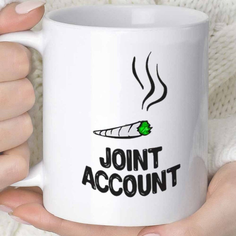 Tailorly White Ceramic 11 oz Mug - Joint Account Hand Drawn Lit Smoking Spliff Among Dancing Wispy Smoke Lines Joint