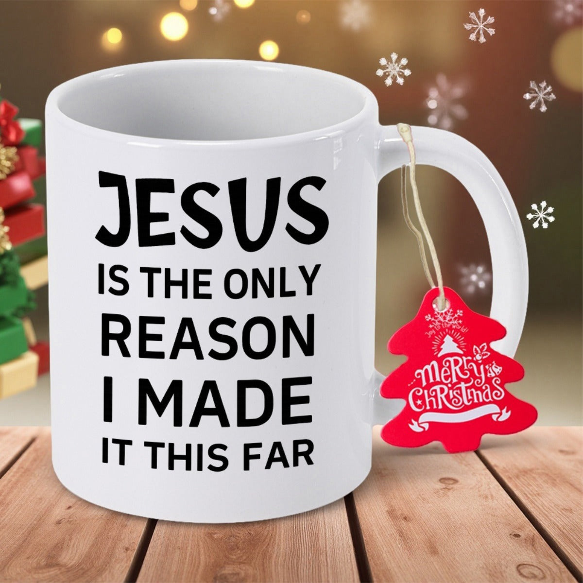 Tailorly White Ceramic 11 oz Mug - Jesus Is The Only Reason I Made It This Far Clean White Ceramic Vessel With Bold Minimalist Black Lettering Religious Mug