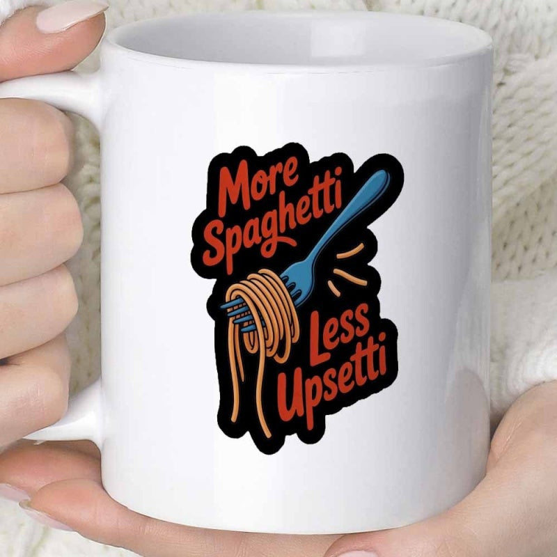 Tailorly White Ceramic 11 oz Mug - More Spaghetti Less Upsetti Vibrant Blue Fork Twirling Delicious Golden Pasta On Dark Background Spaghetti
