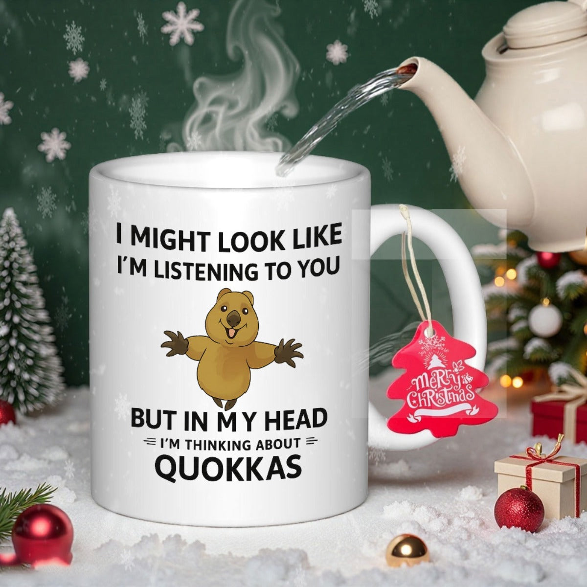 Tailorly White Ceramic 11 oz Mug - I Might Look Like Im Listening To You But In My Head Im Thinking About Quokkas Charming Small Animal With Open Arms Standing In