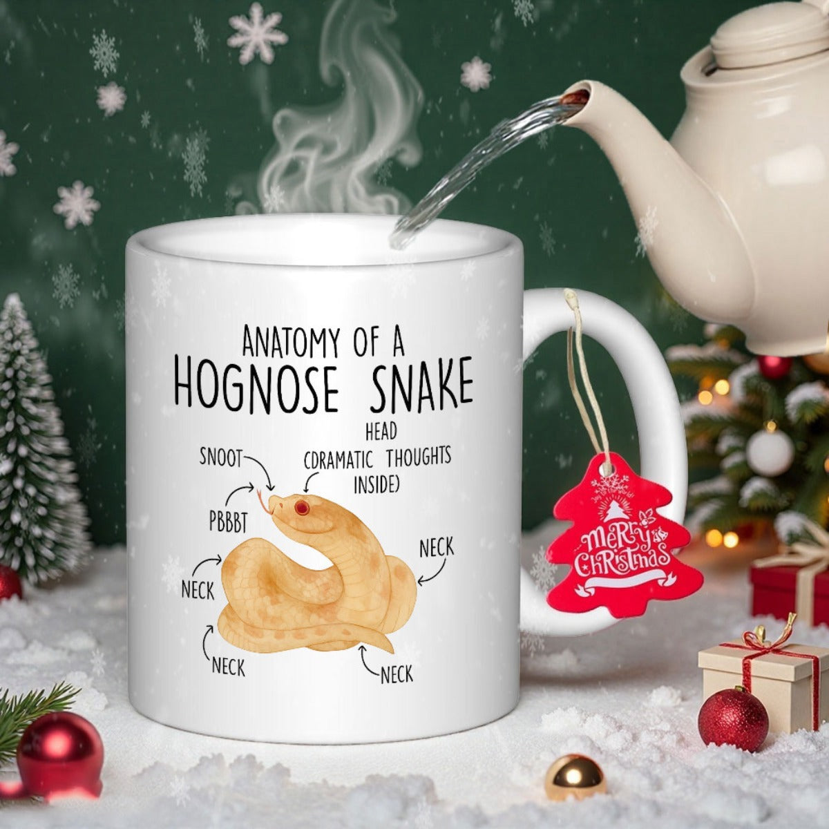 Tailorly White Ceramic 11 oz Mug - Anatomy Of A Hognose Snake Cute Coiled Yellow Reptile With Humorous Anatomical Labels Snake