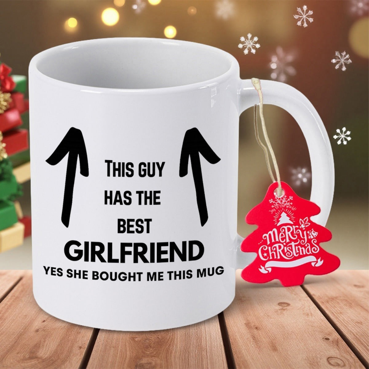 Tailorly White Ceramic 11 oz Mug - This Guy Has The Best Girlfriend Yes She Bought Me This Mug Minimalist Hand Drawn Black Arrows Pointing Upward On Ceramic