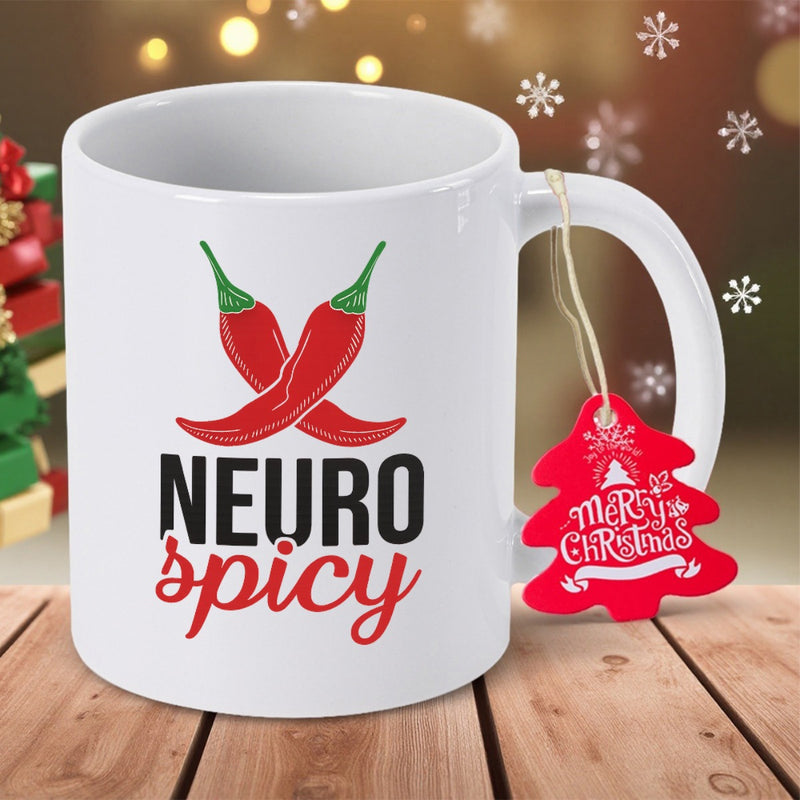 Tailorly White Ceramic 11 oz Mug - Neuro Spicy Two Crossed Bright Red Hot Chili Peppers With Green Stems Chili