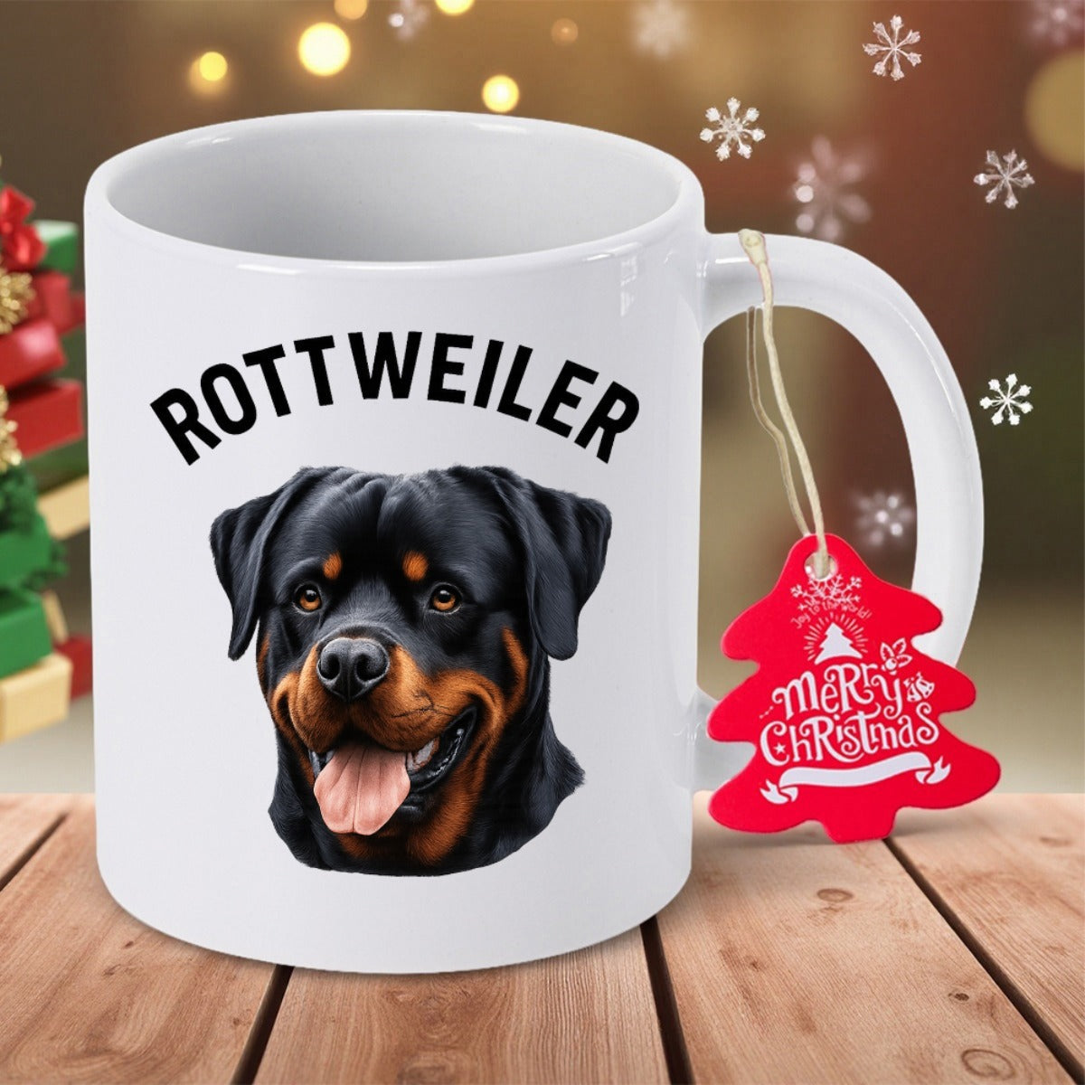 Tailorly White Ceramic 11 oz Mug - Rottweiler Realistic Black And Tan Loyal Dog Head Portrait Rottweiler