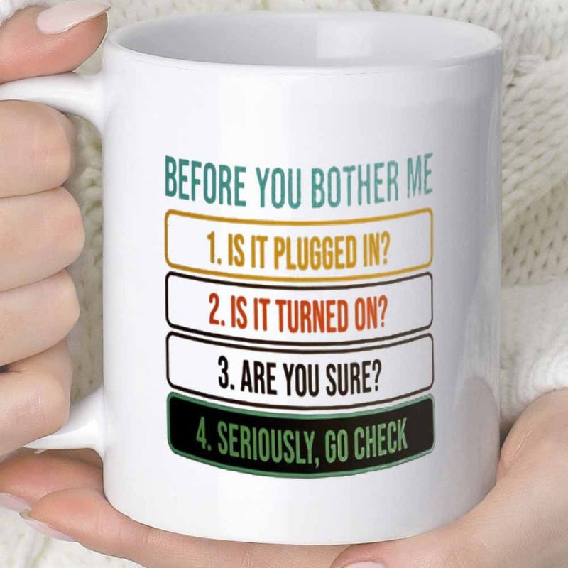 Tailorly White Ceramic 11 oz Mug - Before You Bother Me Minimalist Numbered Graphic Boxes With Colorful Outlines Mug