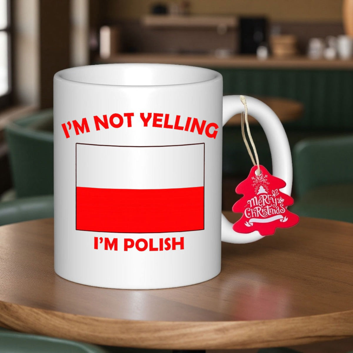 Tailorly White Ceramic 11 oz Mug - Im Not Yelling Im Polish Vibrant Red And White Horizontal Stripes Representing National Pride Flag