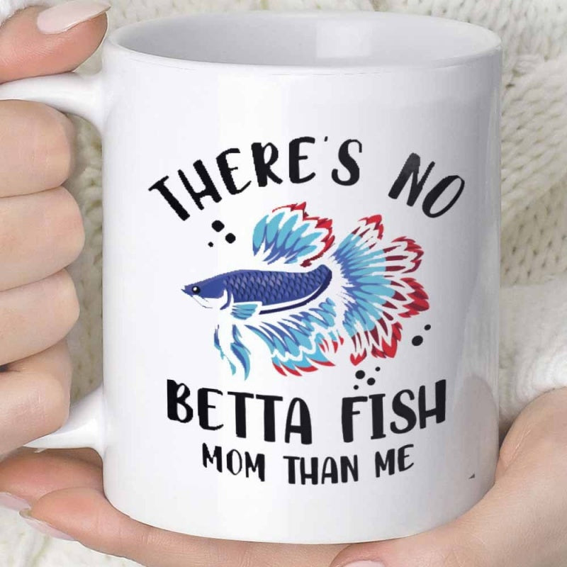 Tailorly White Ceramic 11 oz Mug - Theres No Betta Fish Mom Than Me Vibrant Swimming With Long Flowing Red And Blue Fins Fish