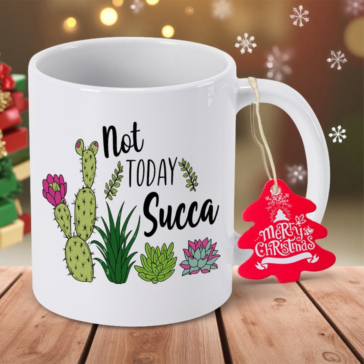 Tailorly White Ceramic 11 oz Mug - Not Today Succa Various Desert Plants With Colorful Blooming Flowers And Sharp Spines Cactus