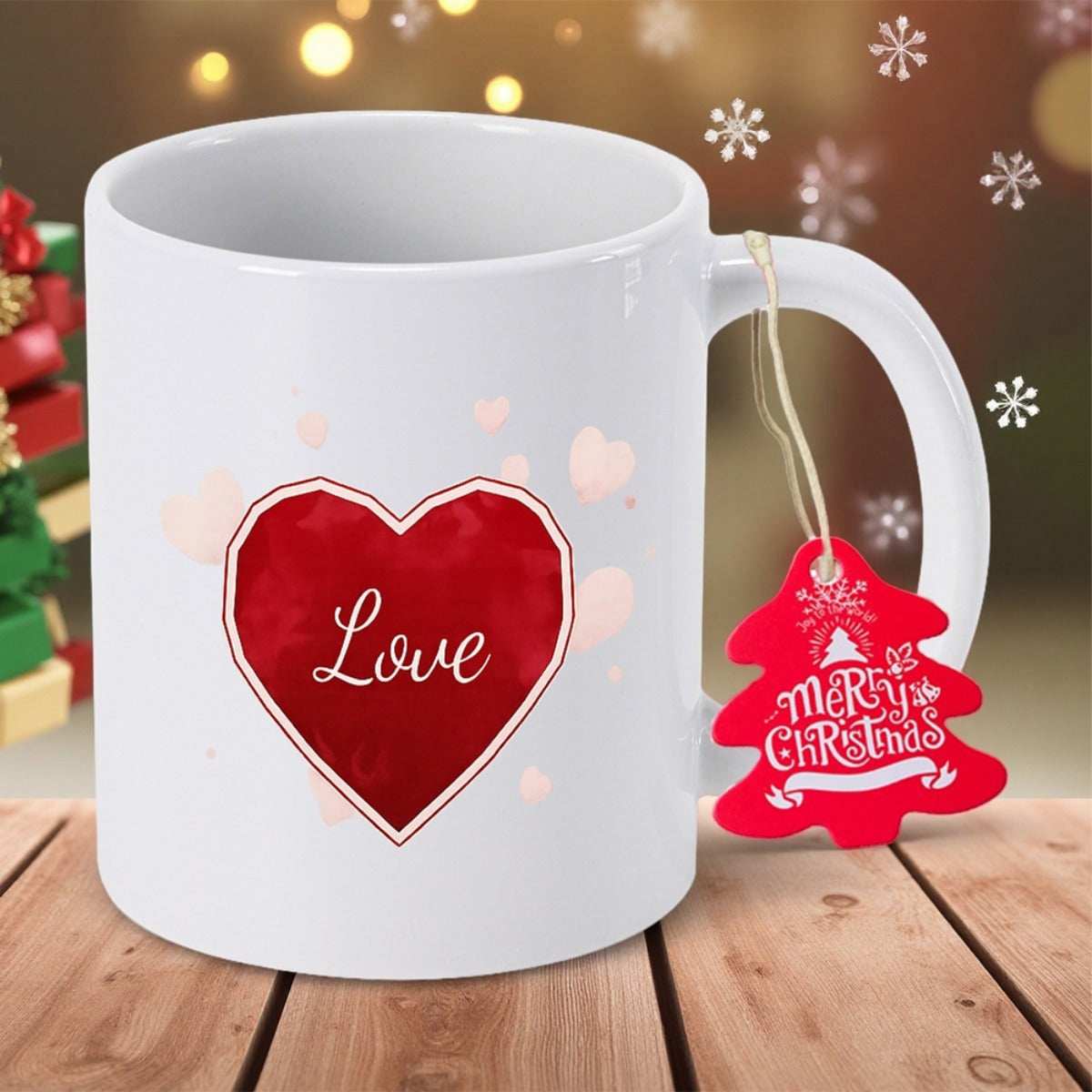 Tailorly White Ceramic 11 oz Mug - Love Vibrant Red Geometric Pattern Against A Smooth Ceramic Heart