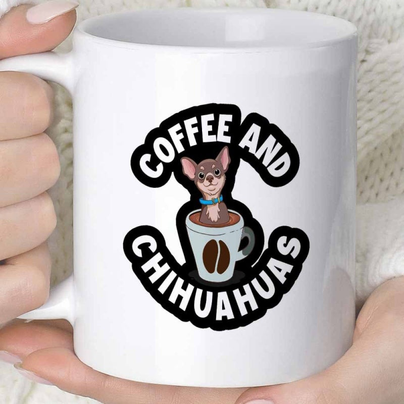 Tailorly White Ceramic 11 oz Mug - Coffee And Chihuahuas Cute Little Brown Puppy Peeking From Within Ceramic Cup Chihuahua