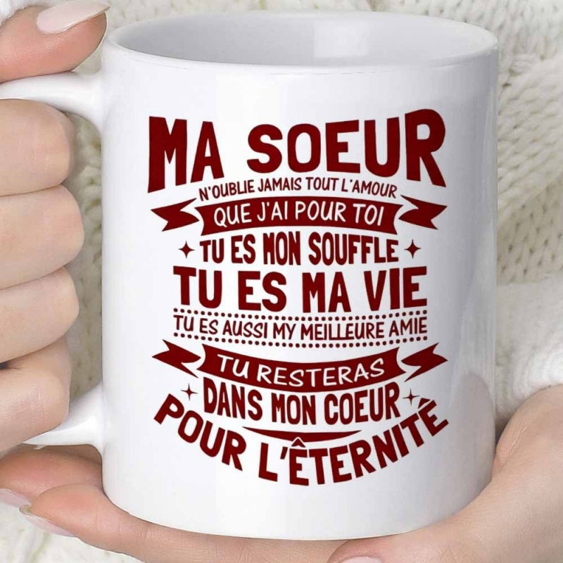 Tailorly White Ceramic 11 oz Mug - My White Ceramic With Sentimental Red Lettering And Decorative Ribbons Mug