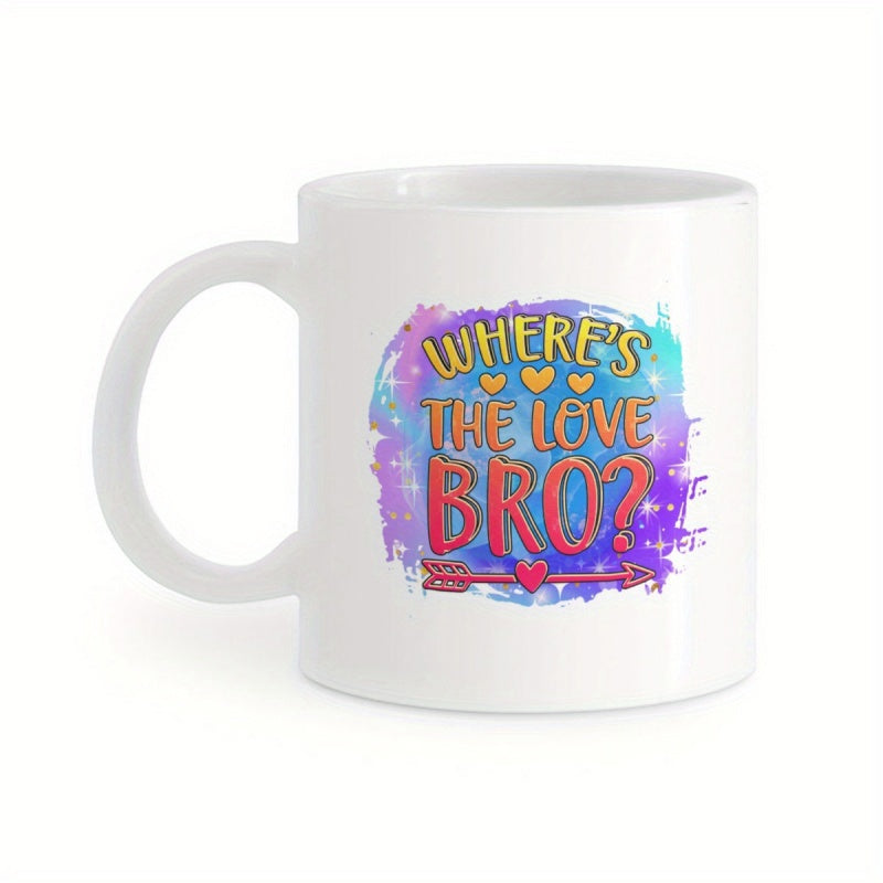 Tailorly White Ceramic 11 oz Mug - Wheres The Love Bro Vibrant Colorful Watercolor Splash Background With Small Golden Hearts And Arrow Heart