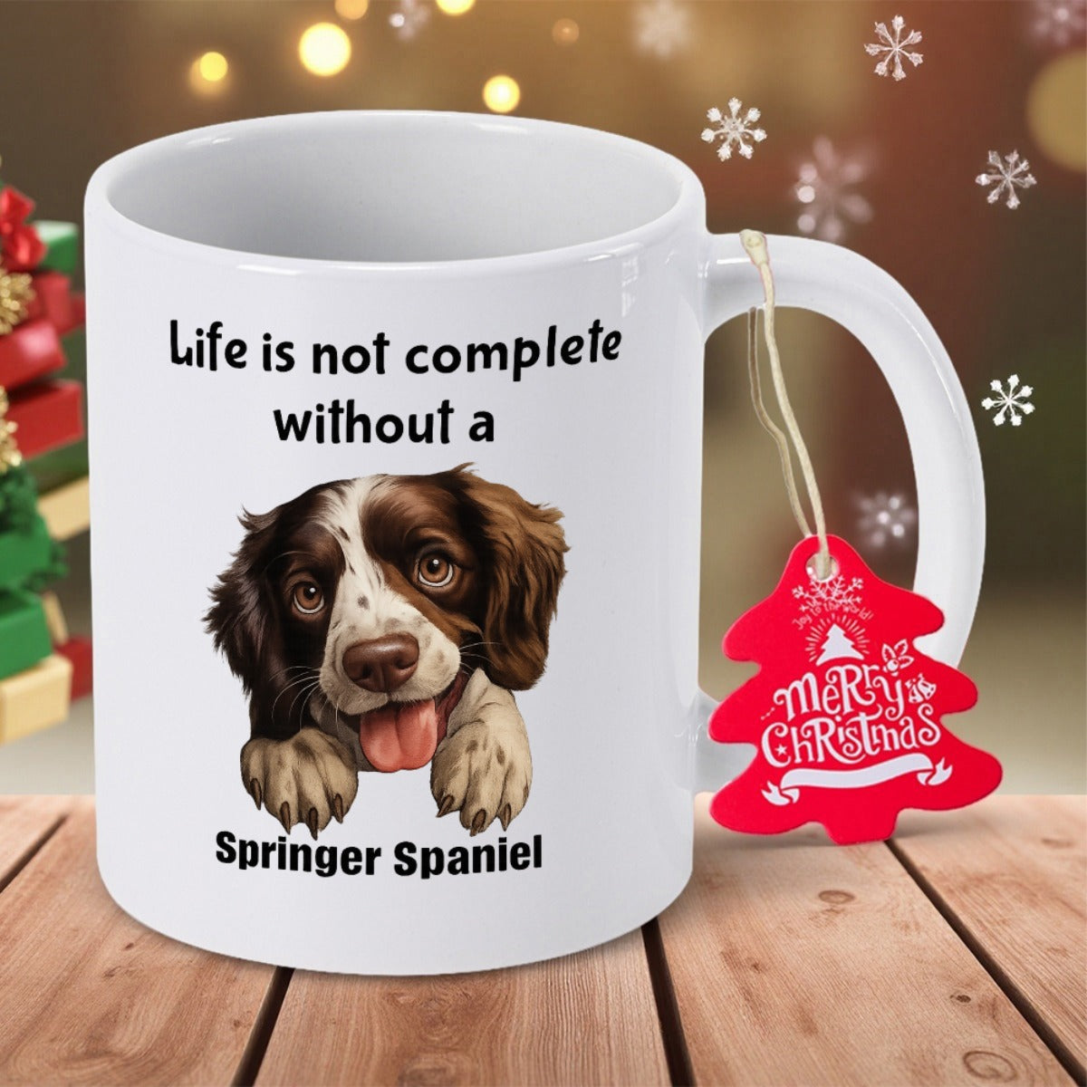 Tailorly White Ceramic 11 oz Mug - Life Is Not Complete Without A Springer Spaniel Adorable Brown And White Puppy Peeking With Tiny Friendly Paws Resting Springer