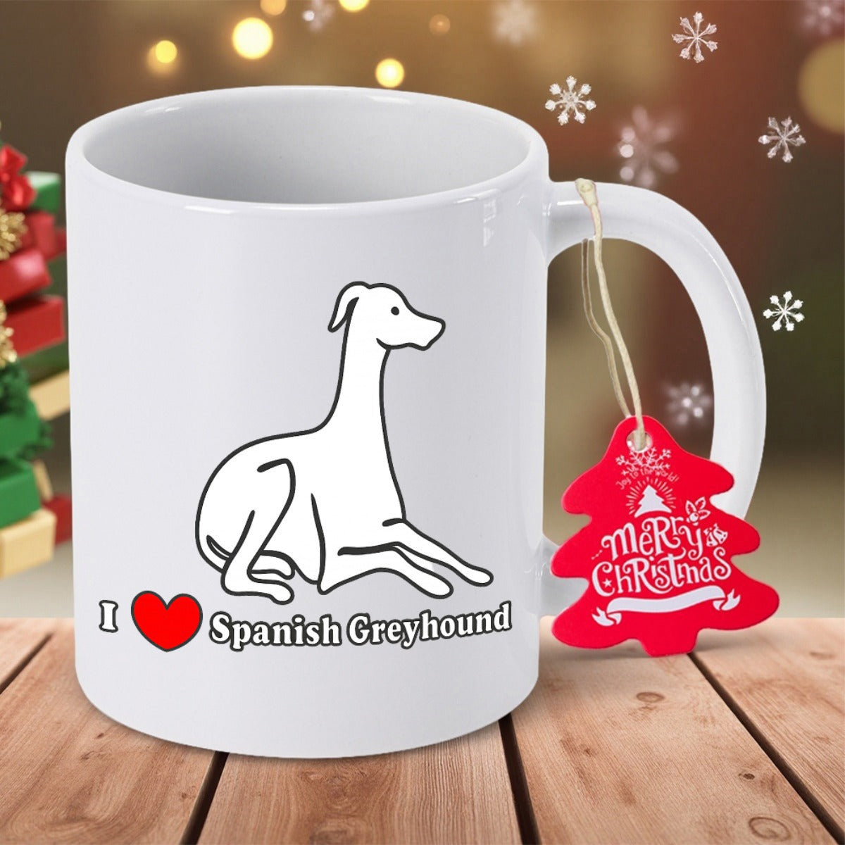 Tailorly White Ceramic 11 oz Mug - I Spanish Greyhound Minimalist Black And White Line Art Drawing Of A Graceful Dog Greyhound