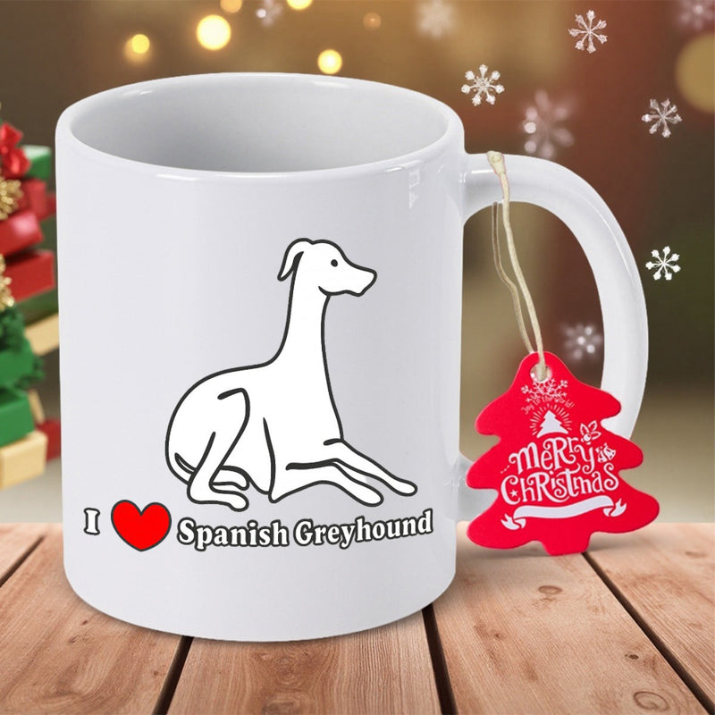 Tailorly White Ceramic 11 oz Mug - I Spanish Greyhound Minimalist Black And White Line Art Drawing Of A Graceful Dog Greyhound