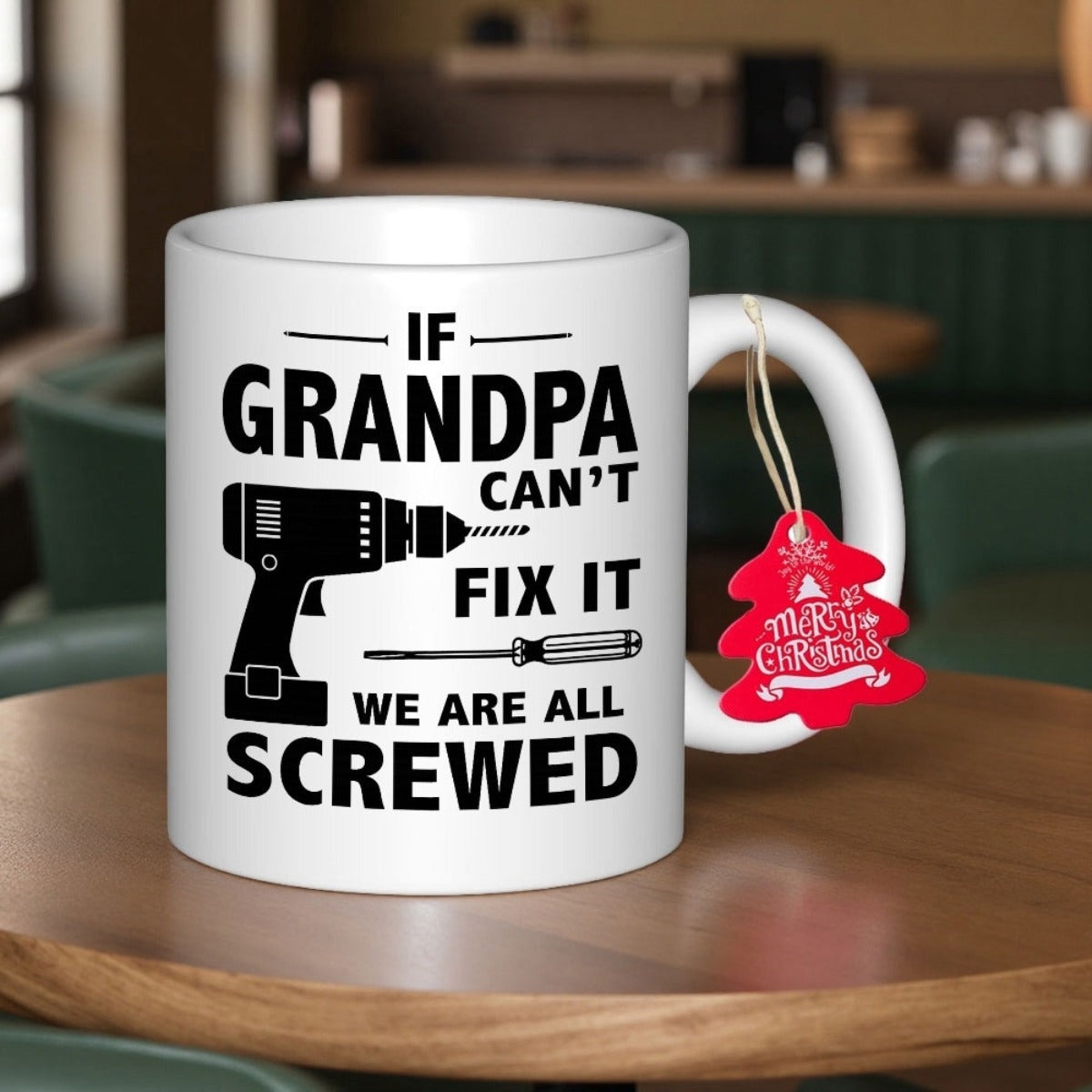 Tailorly White Ceramic 11 oz Mug - If Grandpa Cant Fix It We Are All Screwed Industrial Style Hand Tools Featuring Sharp Drill And Professional Manual Screwdriver