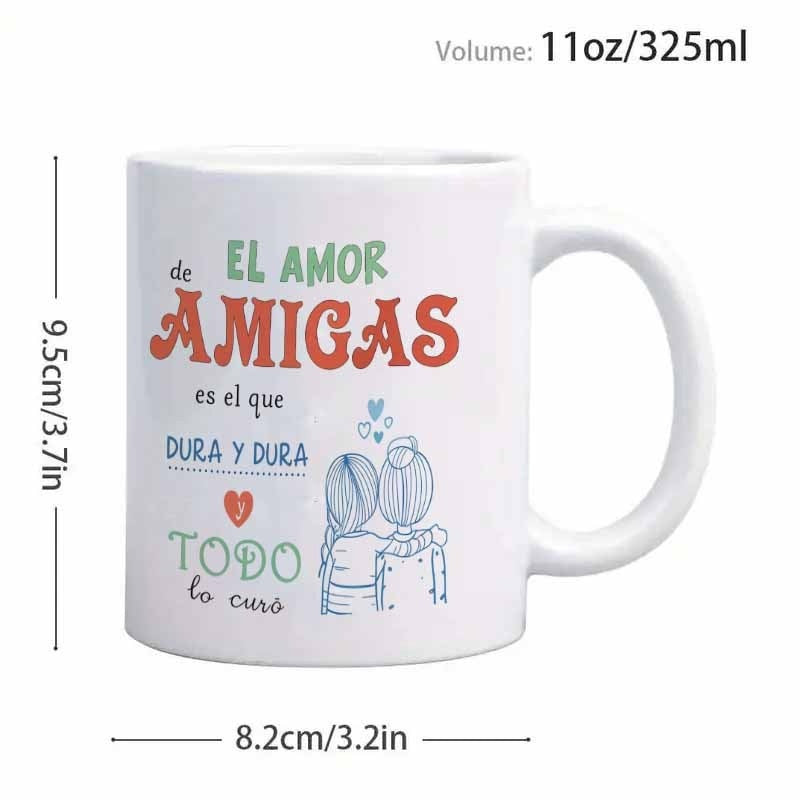 Tailorly White Ceramic 11 oz Mug - Hand Drawn Lines Depicting Two Close Companions Sharing A Warm Embrace Friends