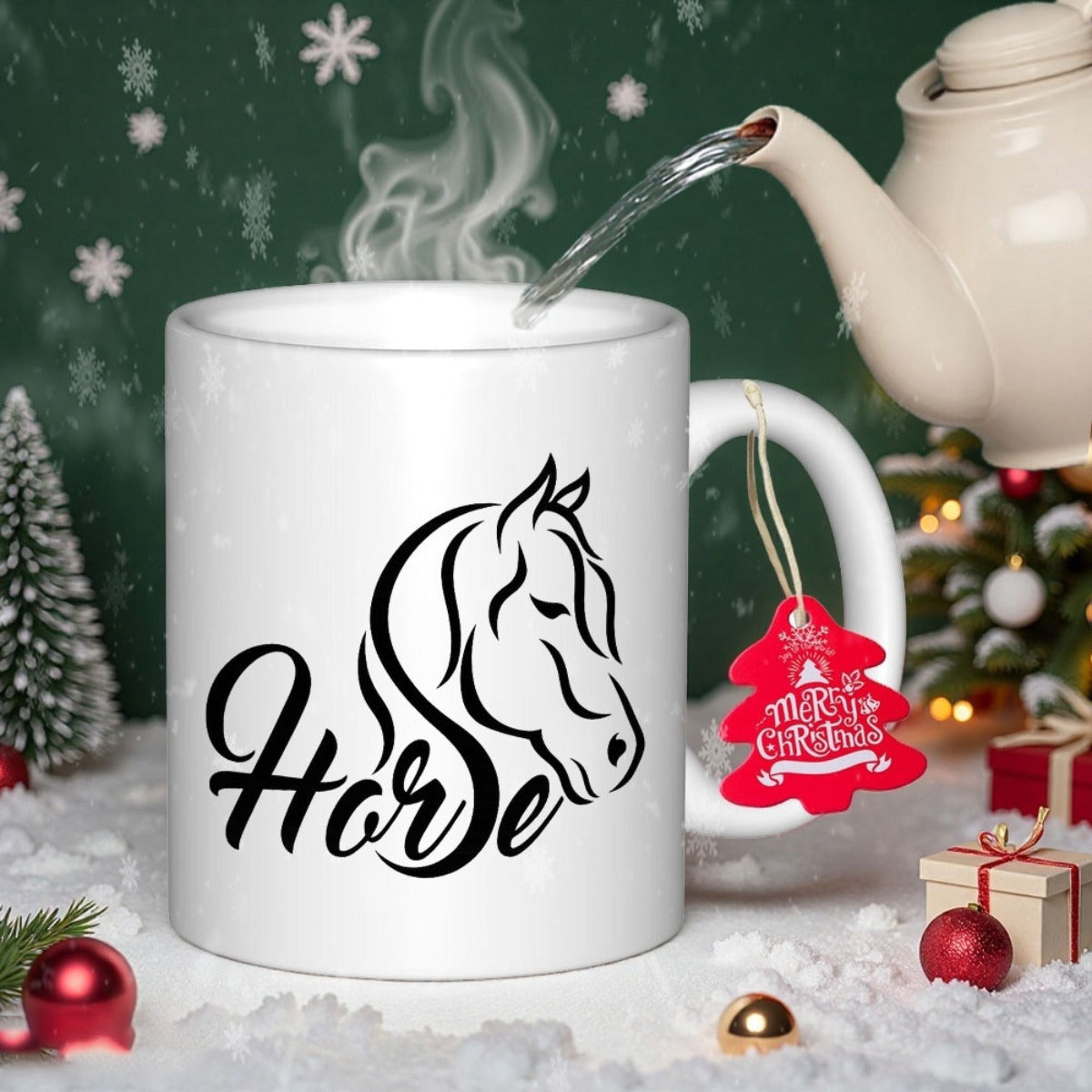 Tailorly White Ceramic 11 oz Mug - Horse Elegant Minimalist Black Line Art Silhouette Of A Majestic Horse