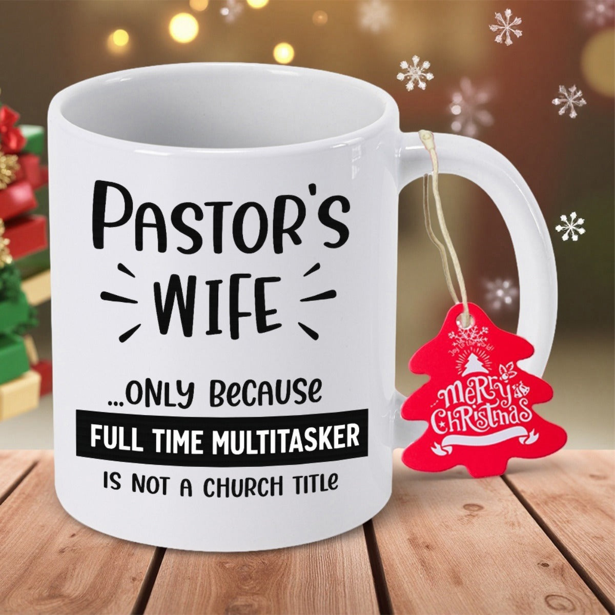 Tailorly White Ceramic 11 oz Mug - Pastor's Wife Only Because Full Time Multitasker Is Not A Church Title Minimalist White Ceramic Vessel With Bold Typography And