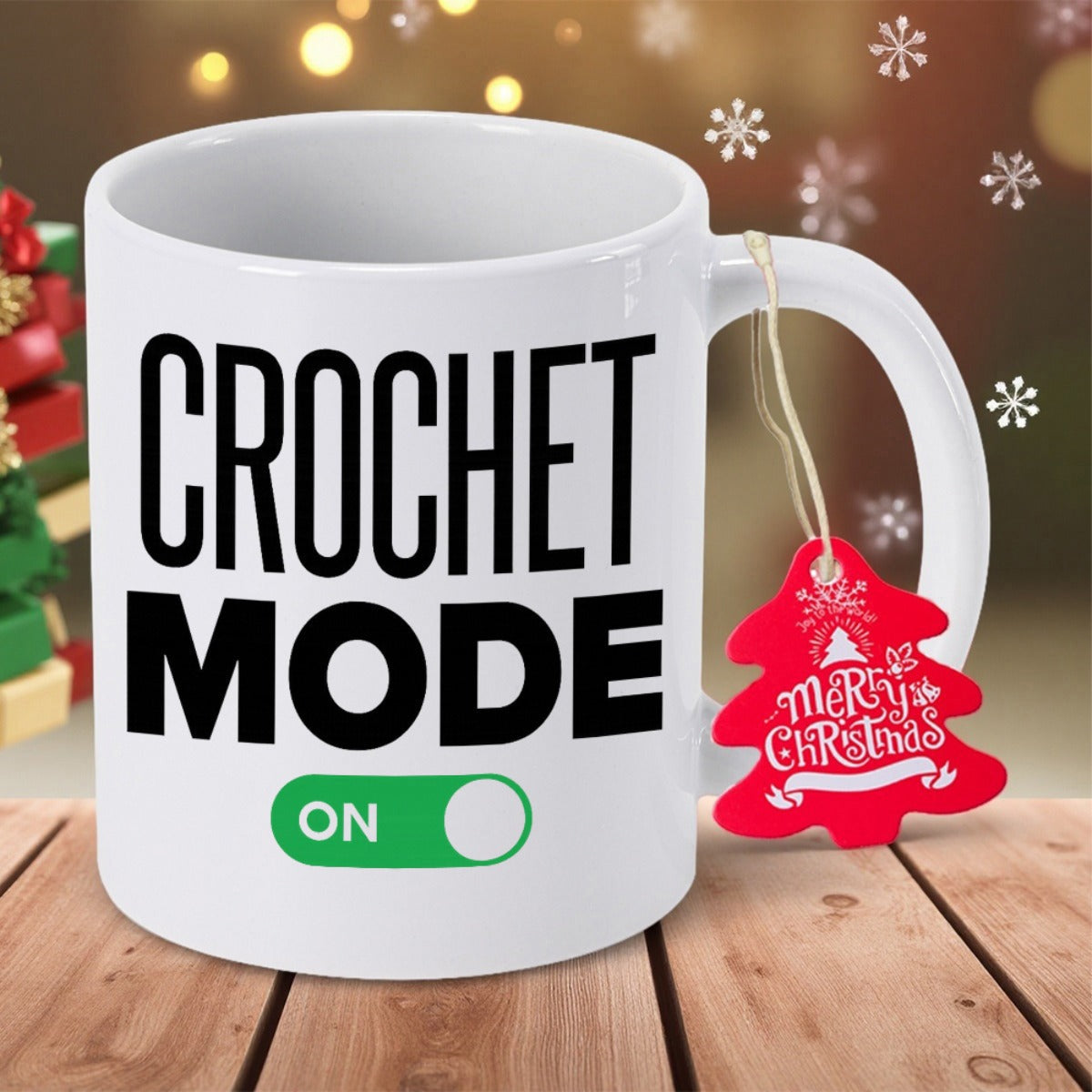 Tailorly White Ceramic 11 oz Mug - Crochet Mode On Smooth Ceramic Surface With Minimalist Green Toggle Switch Graphic Icon Mug