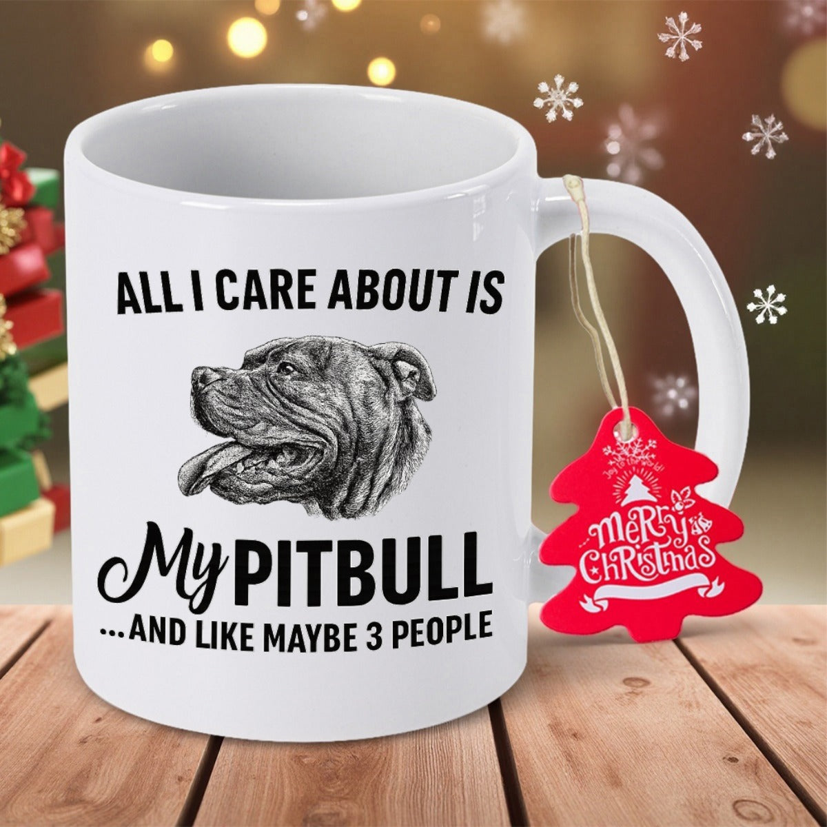 Tailorly White Ceramic 11 oz Mug - All I Care About Is My Pitbull And Like Maybe 3 People Realistic Monochrome Hand Drawn Art Representing A Strong Guard Pitbull