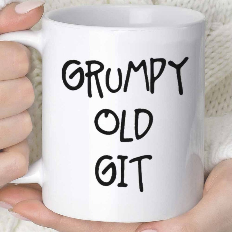 Tailorly White Ceramic 11 oz Mug - Grumpy Old Git Minimalist With Hand Drawn Bold Black Lettering Mug