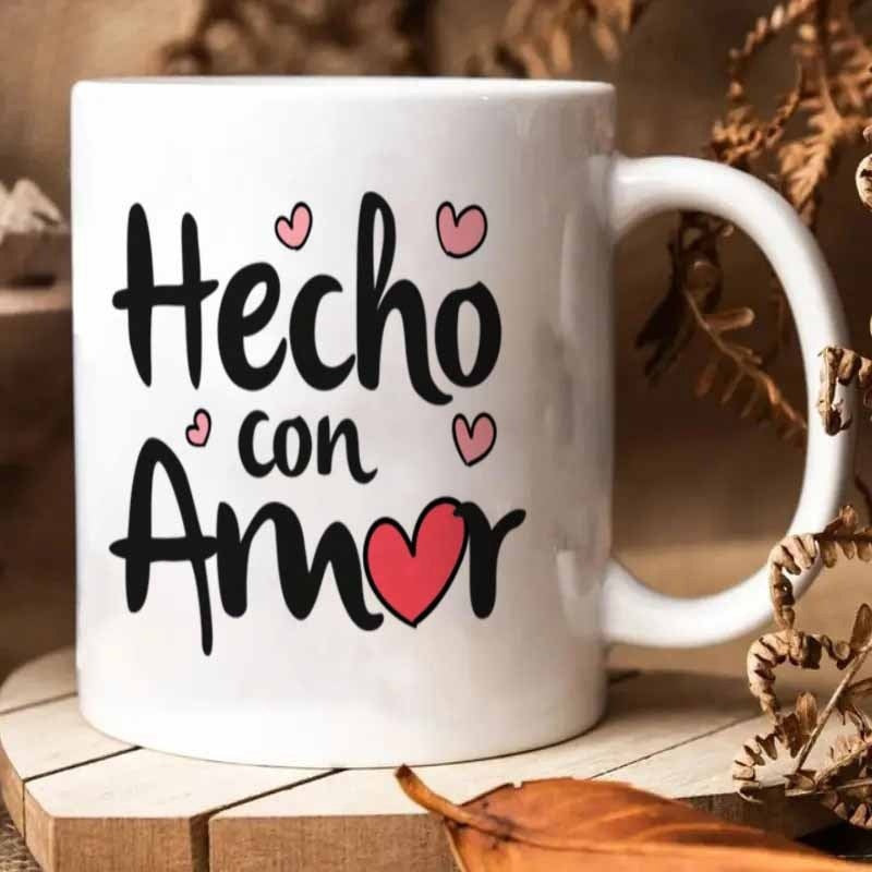 Tailorly White Ceramic 11 oz Mug - Charming Artistic Hand Written Script With Multiple Delicate Pink Floating Hearts Heart