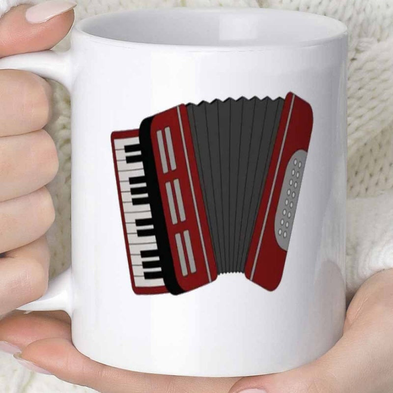Tailorly White Ceramic 11 oz Mug - Vintage Red Musical Instrument With Bellows And White Piano Keys Accordion
