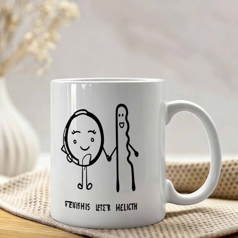 Tailorly White Ceramic 11 oz Mug - Friends Life Health Minimalist Black Line Art Figures Holding Hands Together Mug