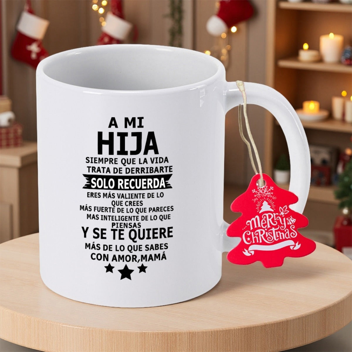 Tailorly White Ceramic 11 oz Mug - Merry Christmas Minimalist Elegant Ceramic Surface With Inspirational Quotes And Decorative Stars Mug