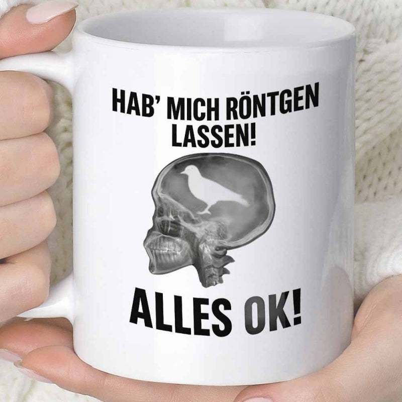 Tailorly White Ceramic 11 oz Mug - Monochrome Detailed Human Profile With Small Bird Sitting Inside Cranium Skull