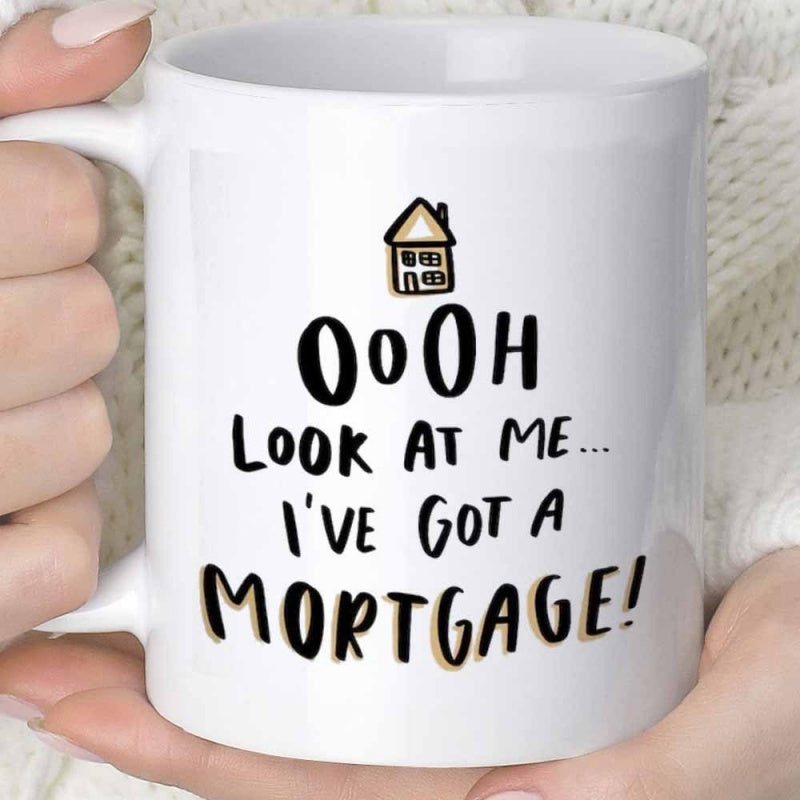 Tailorly White Ceramic 11 oz Mug - Oooh Look At Me Ive Got A Mortgage Simple Hand Drawn Lines Creating A Small Minimalist House