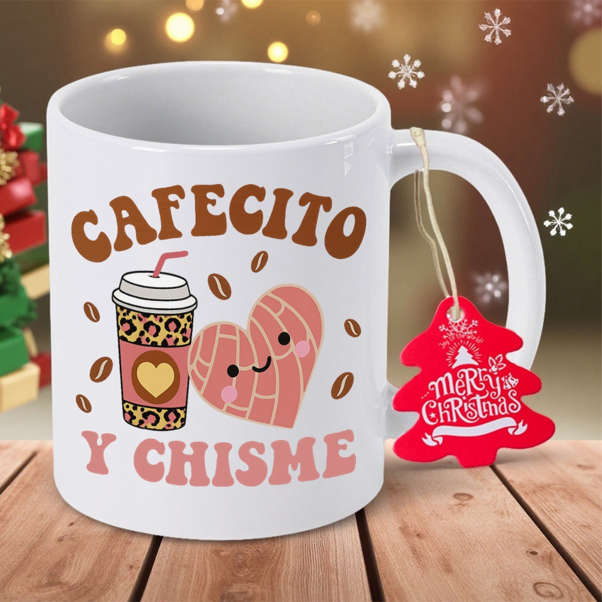 Tailorly White Ceramic 11 oz Mug - Adorable Pink Heart Shaped Concha With Leopard Pattern Coffee Cup Beans Mug