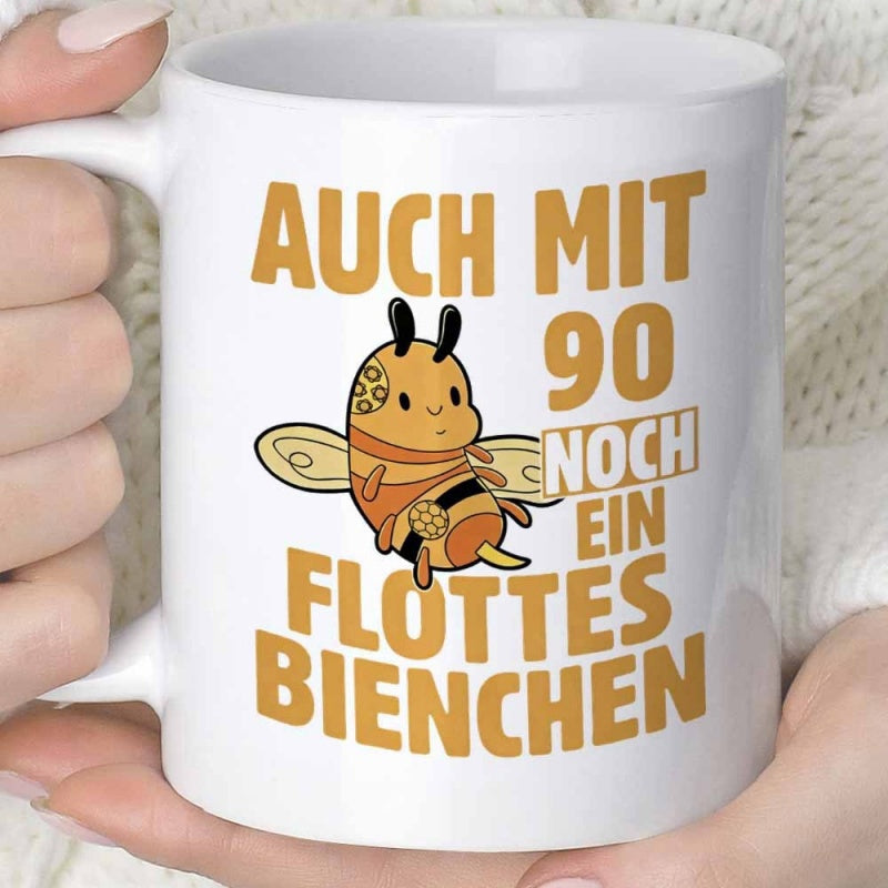 Tailorly White Ceramic 11 oz Mug - Charming Little Cartoon Character Hovering With Tiny Delicate Wings Bee