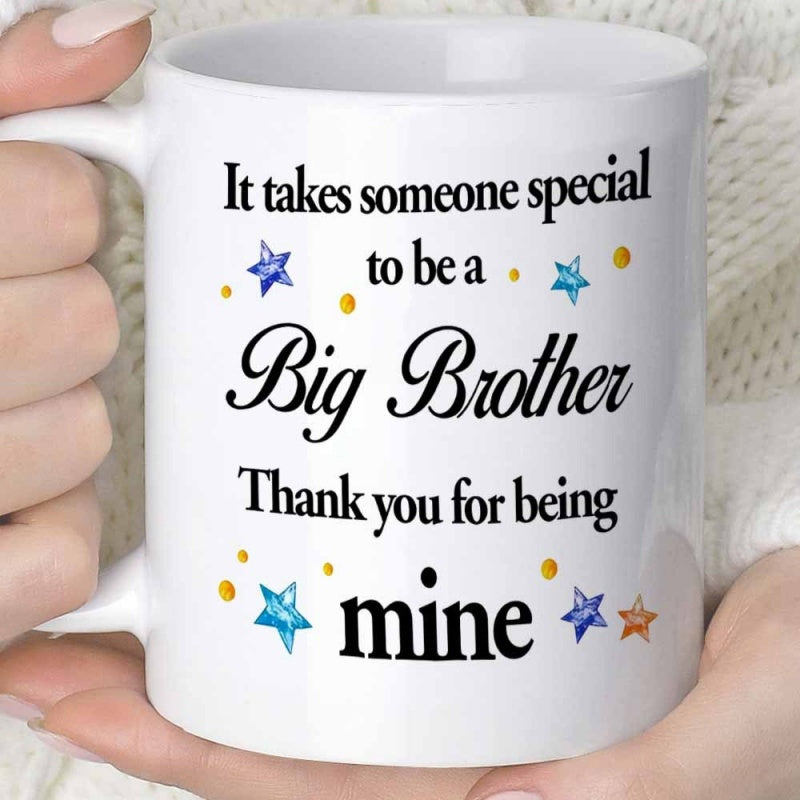 Tailorly White Ceramic 11 oz Mug - It Takes Someone Special To Be A Big Brother Thank You For Being Mine Scattered Colorful Little Stars Sparkling Around