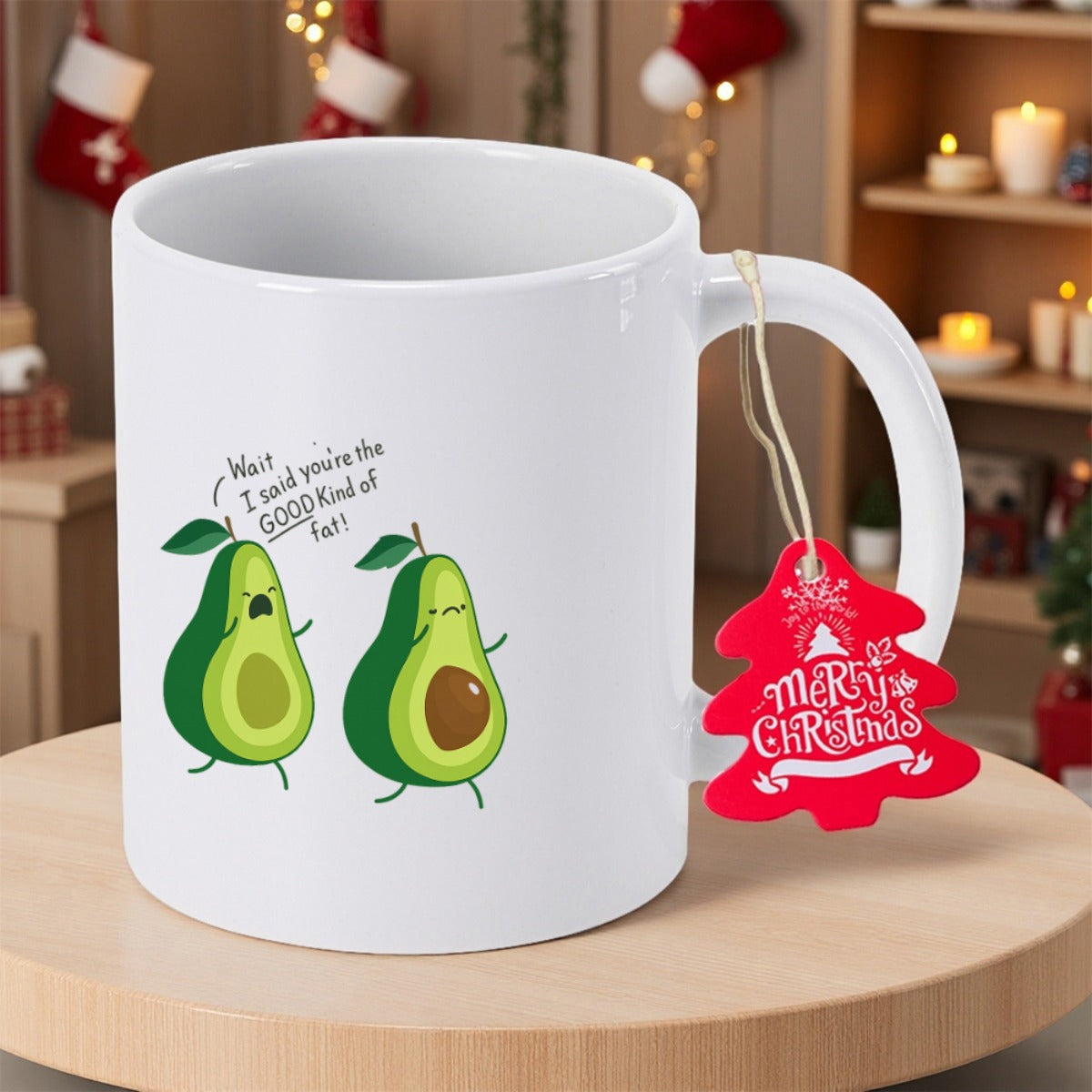 Tailorly White Ceramic 11 oz Mug - Wait I Said Youre The Good Kind Of Fat Two Cute Hand Drawn Green Fruits With Expressive Personalities Avocado