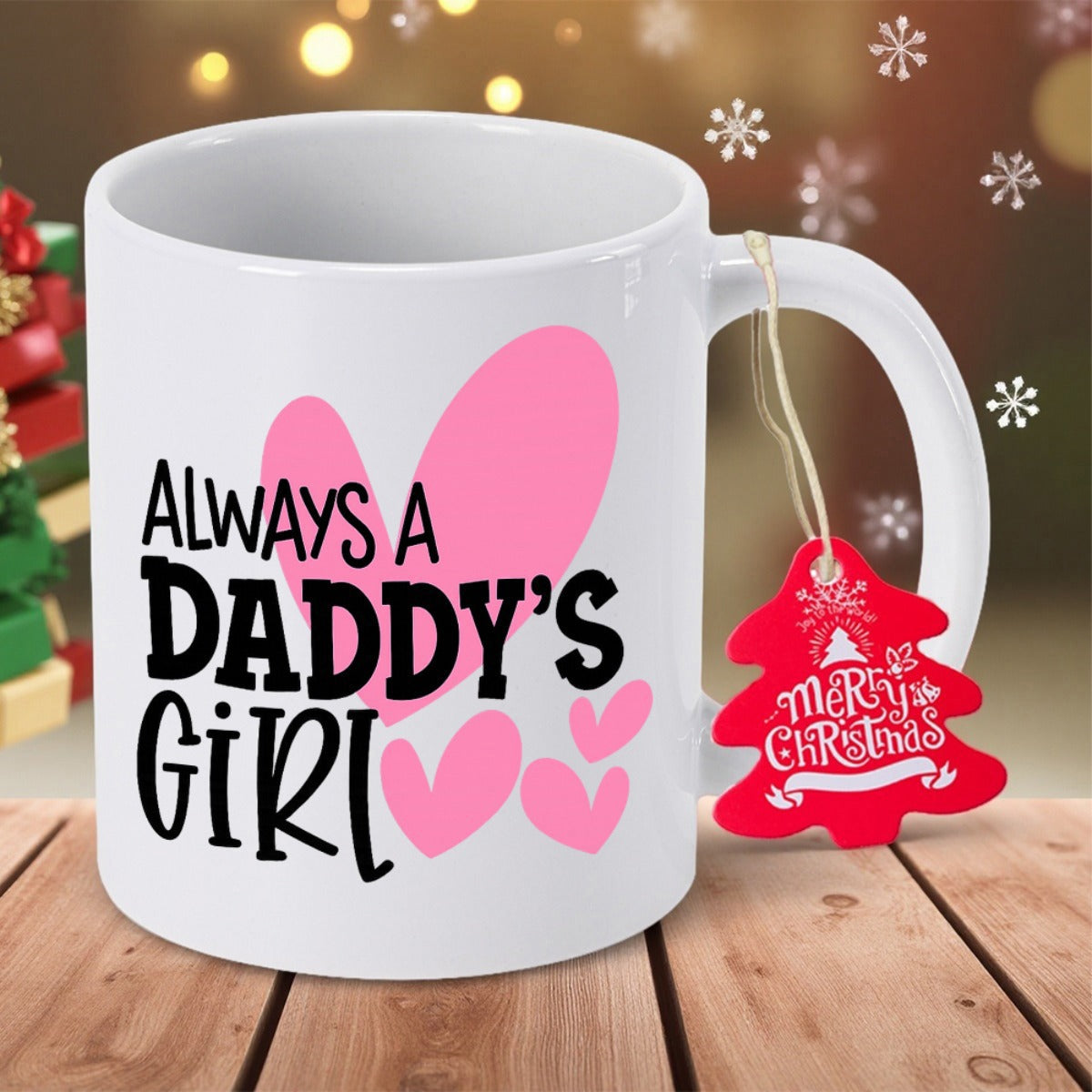 Tailorly White Ceramic 11 oz Mug - Always A Daddy's Girl Pink Hearts Scattered Across A Smooth Glossy Mug