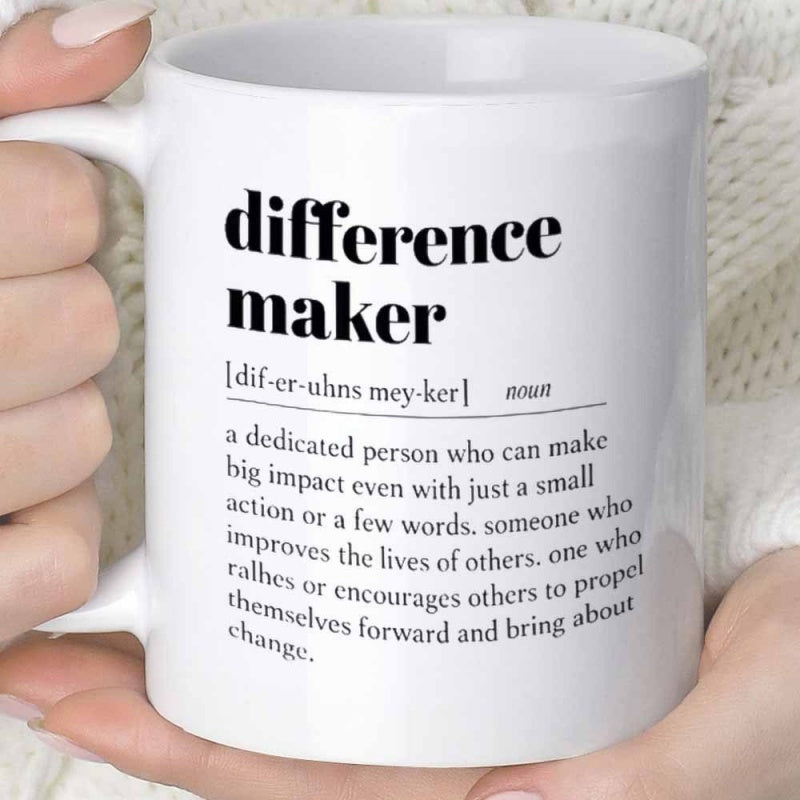 Tailorly White Ceramic 11 oz Mug - Difference Maker Minimalist Dictionary Style Layout With High Contrast Bold Typography Mug