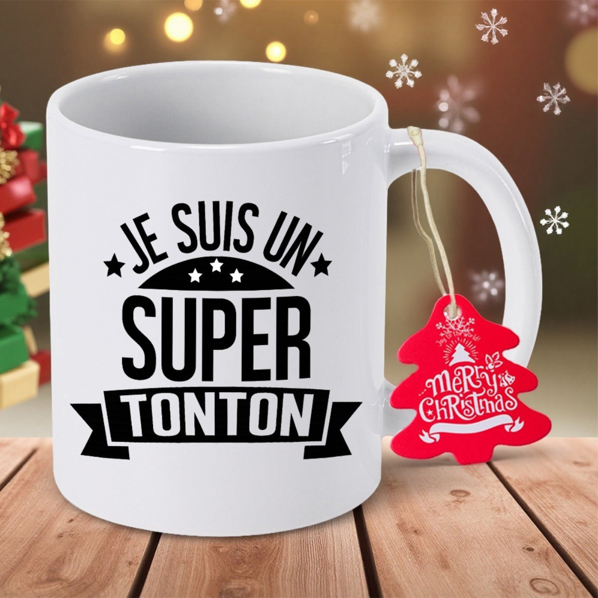 Tailorly White Ceramic 11 oz Mug - Merry Christmas Elegant White Ceramic Vessel With Bold Typography And Stars Mug