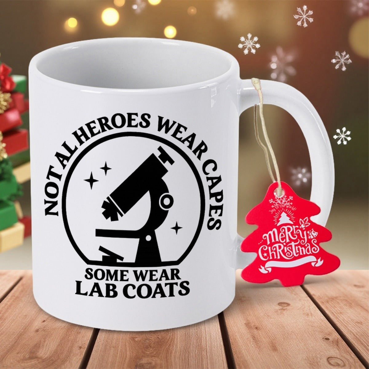 Tailorly White Ceramic 11 oz Mug - Not All Heroes Wear Capes Some Wear Lab Coats Scientific Instrument Silhouette Featuring Minimalist Stars Within A Circular