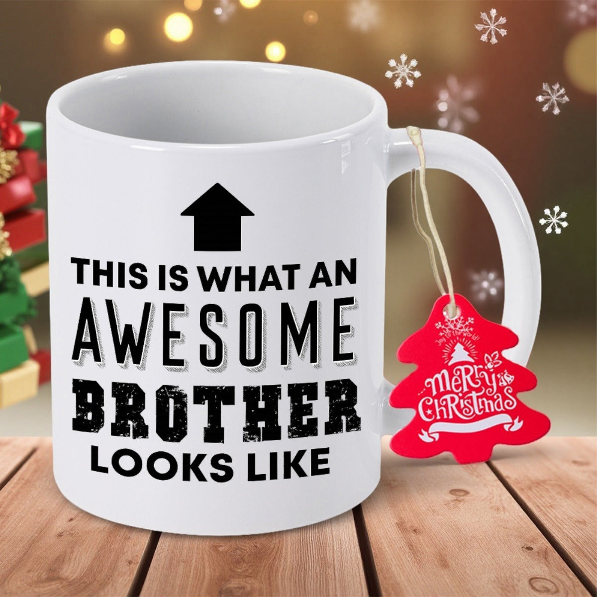 Tailorly White Ceramic 11 oz Mug - This Is What An Awesome Brother Looks Like Bold Minimalist Black Arrow Pointing Upwards Toward The User Arrow