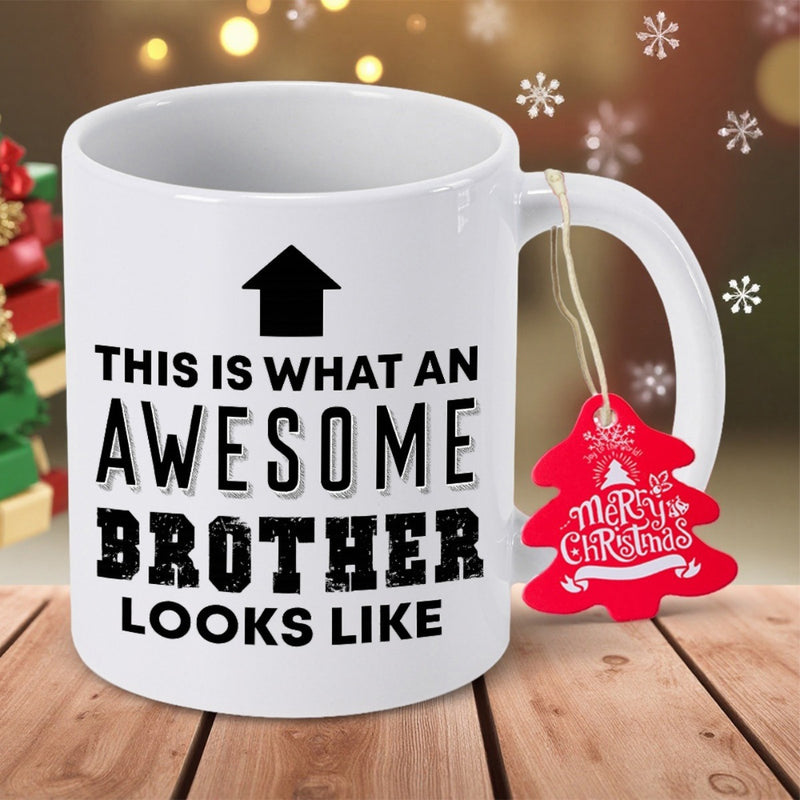 Tailorly White Ceramic 11 oz Mug - This Is What An Awesome Brother Looks Like Bold Minimalist Black Arrow Pointing Upwards Toward The User Arrow