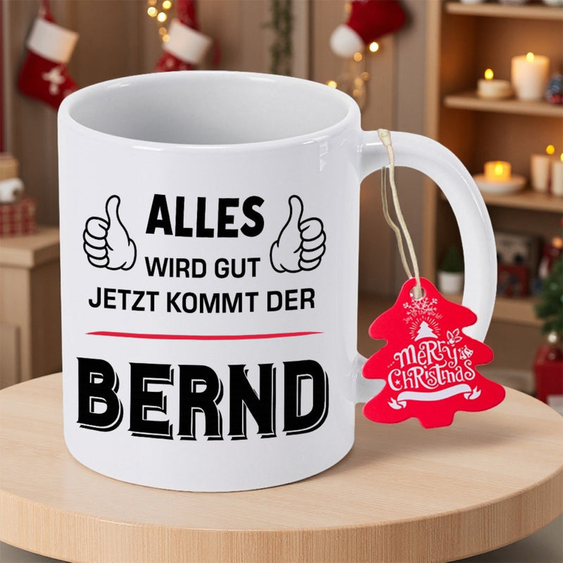 Tailorly White Ceramic 11 oz Mug - Merry Christmas White Surface Featuring Two Cartoon Thumbs Up Graphic Symbols With Red Tag Mug