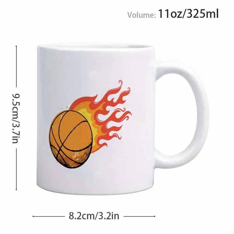 Tailorly White Ceramic 11 oz Mug - Dynamic Flaming Orange Sports Graphic Flying With Intense Speed Basketball