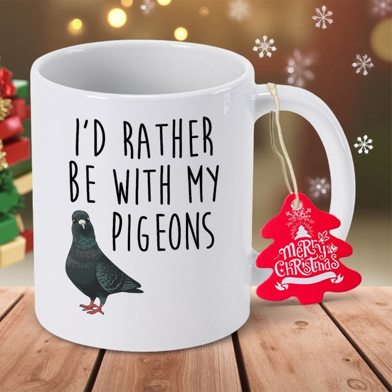 Tailorly White Ceramic 11 oz Mug - Id Rather Be With My Pigeons Realistic Dark Feathered Bird Standing Calmly On Clean Surface Pigeon