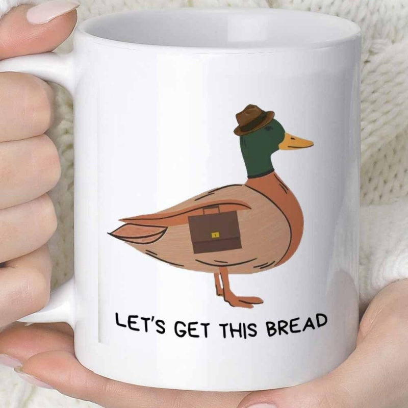 Tailorly White Ceramic 11 oz Mug - Let's Get This Bread Dapper Mallard Duck Wearing A Fedora Carrying A Brown Briefcase Duck