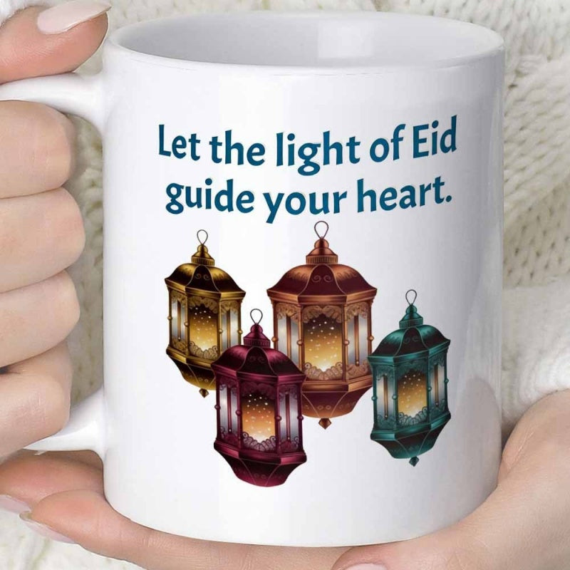 Tailorly White Ceramic 11 oz Mug - Let The Light Of Eid Guide Your Heart Glowing Traditional Hanging Lanterns With Intricate Geometric Patterns Lantern