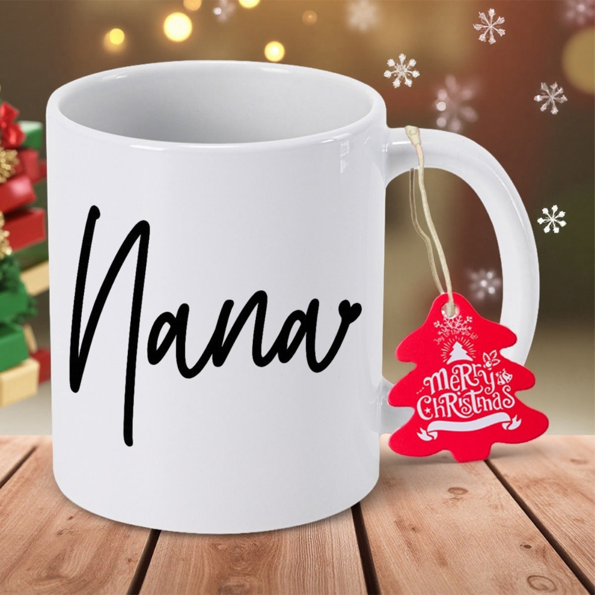 Tailorly White Ceramic 11 oz Mug - Nana Merry Christmas Elegant Cursive Script With A Delicate Heart Detail Mug
