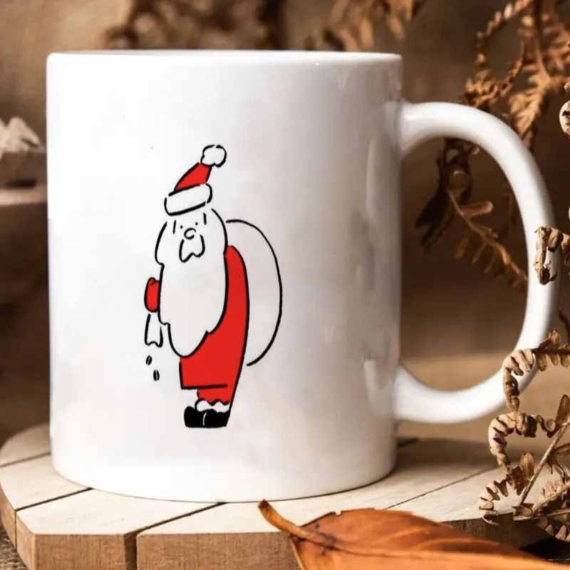Tailorly White Ceramic 11 oz Mug - Minimalist Line Drawing Of A Festive Holiday Figure Carrying A Sack Santa